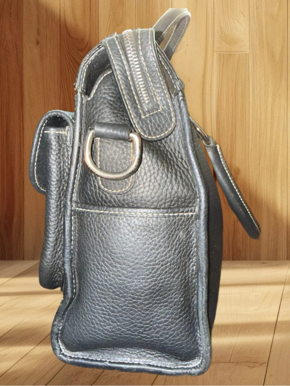 Dooney & Bourke Dillen Double Pocket Satchel Black Pebbled Leather